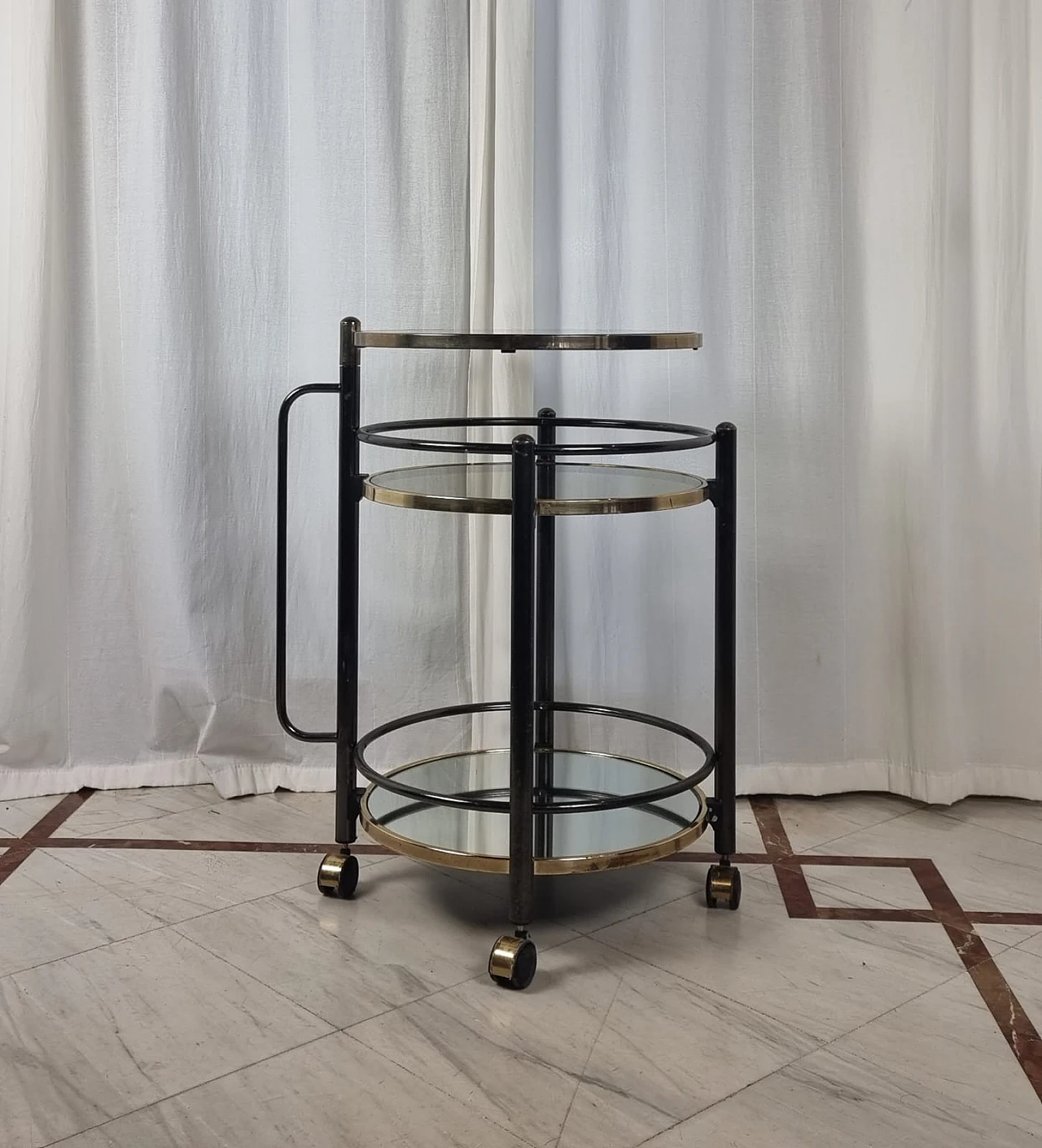 Brass, glass and mirror bar cart, 1960s 1