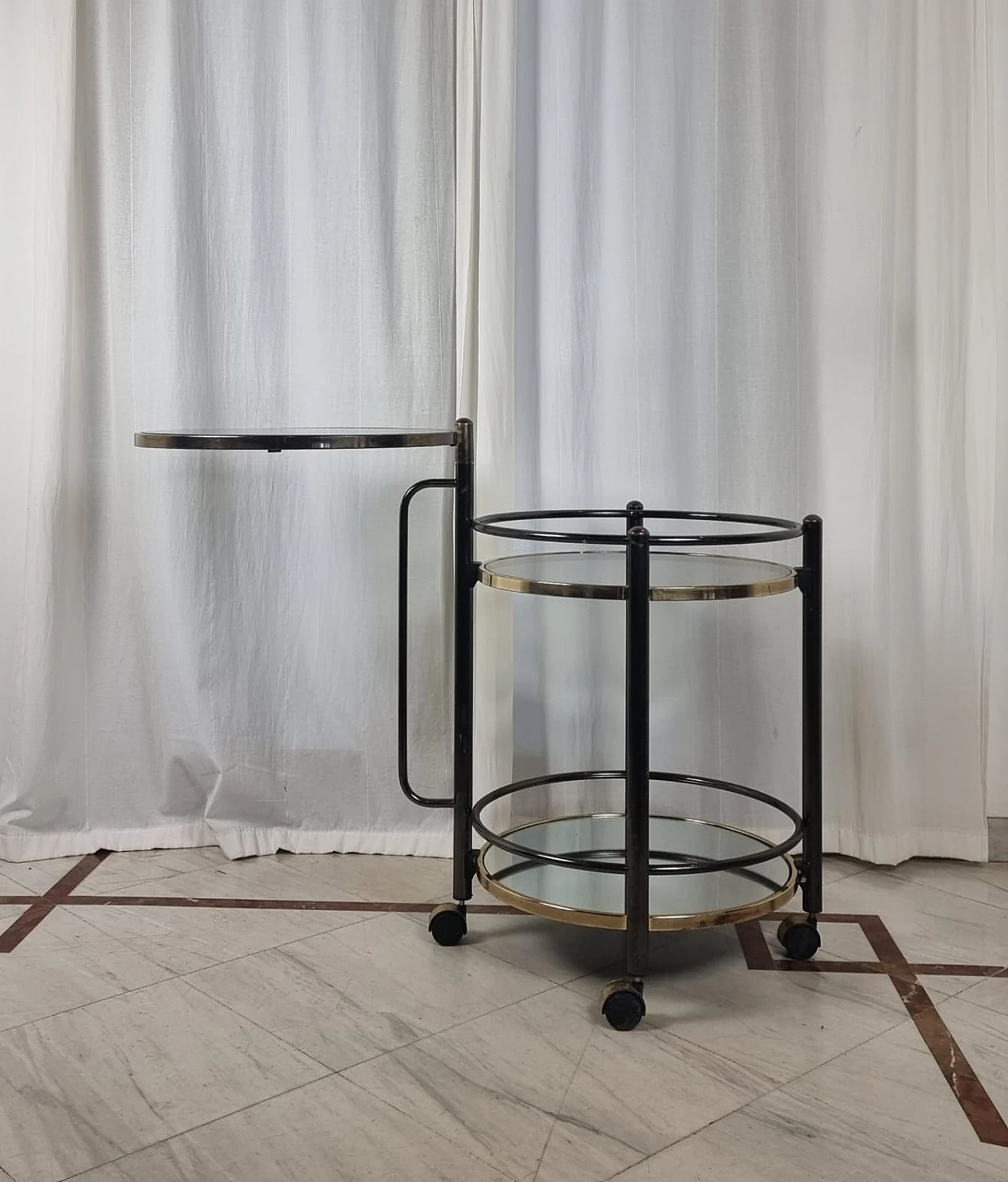 Brass, glass and mirror bar cart, 1960s 2