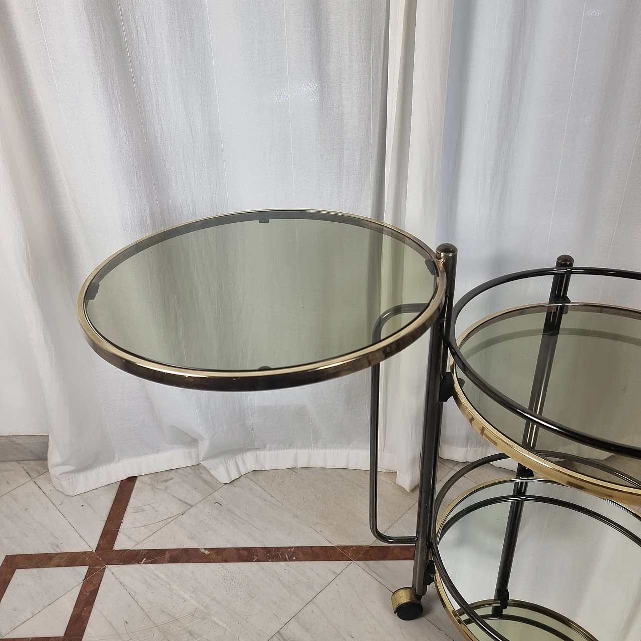 Brass, glass and mirror bar cart, 1960s 4