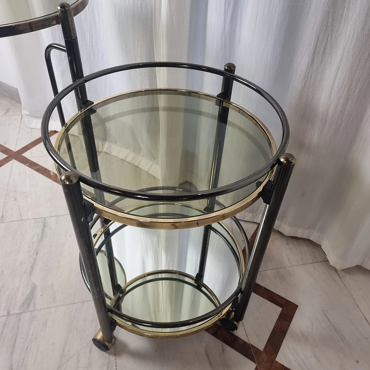 Brass, glass and mirror bar cart, 1960s 6