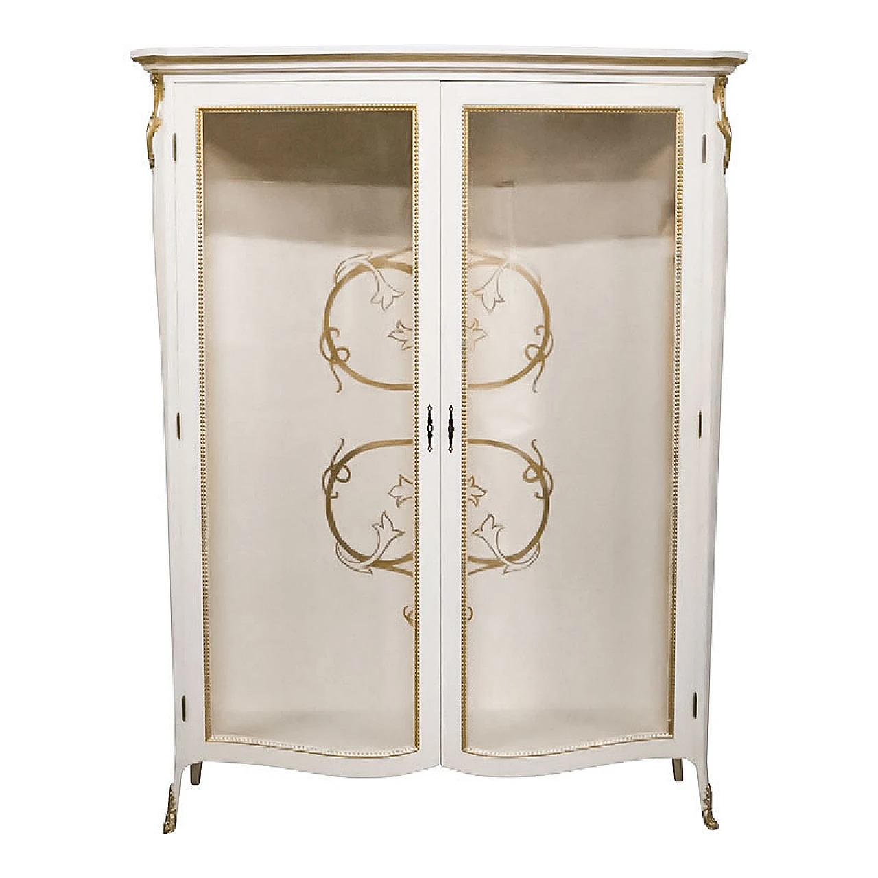 Ivory lacquered and gilded wood display cabinet, 1980s 1