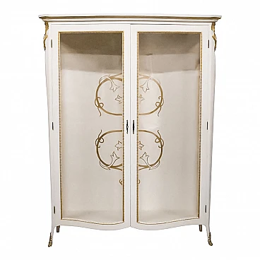 Ivory lacquered and gilded wood display cabinet, 1980s