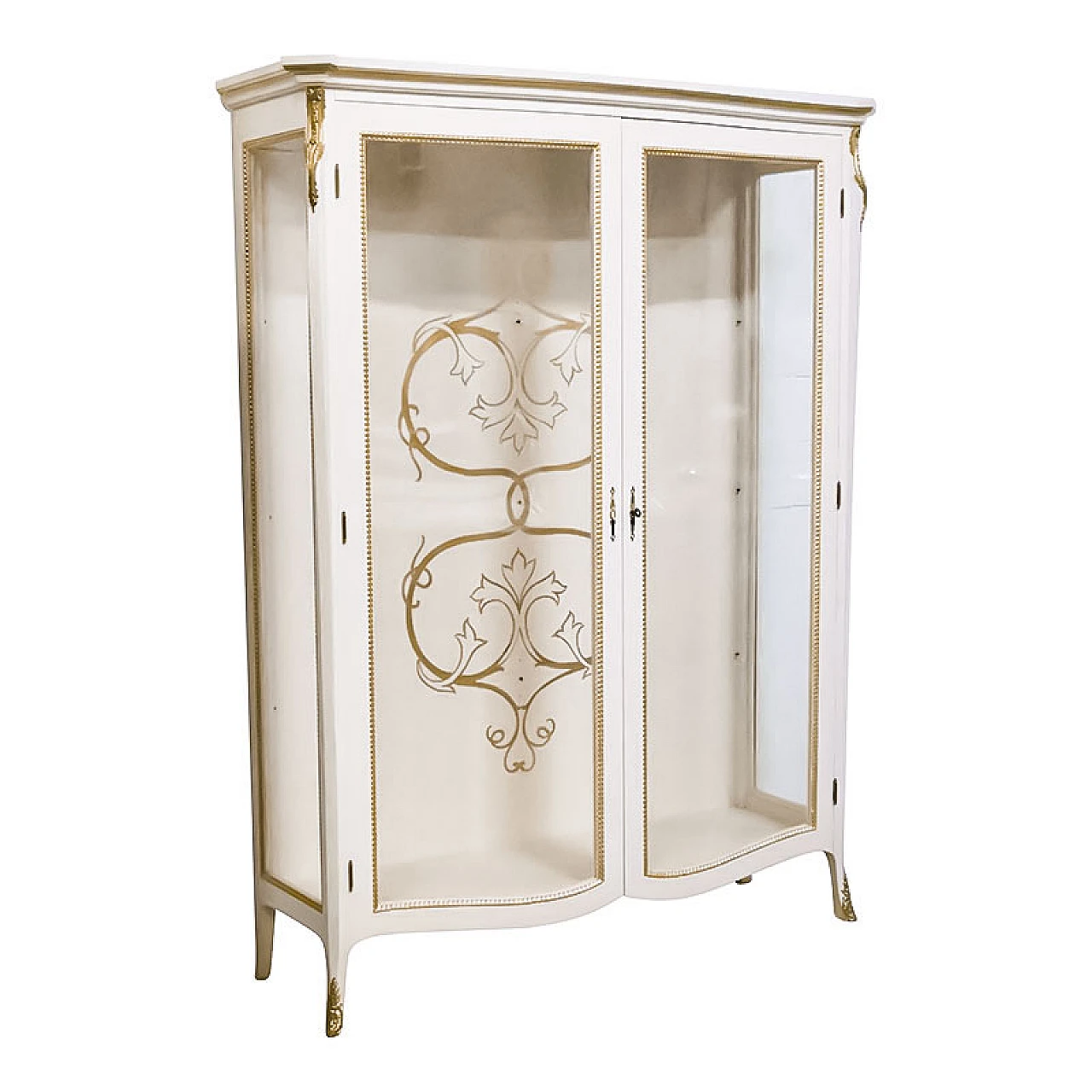 Ivory lacquered and gilded wood display cabinet, 1980s 3