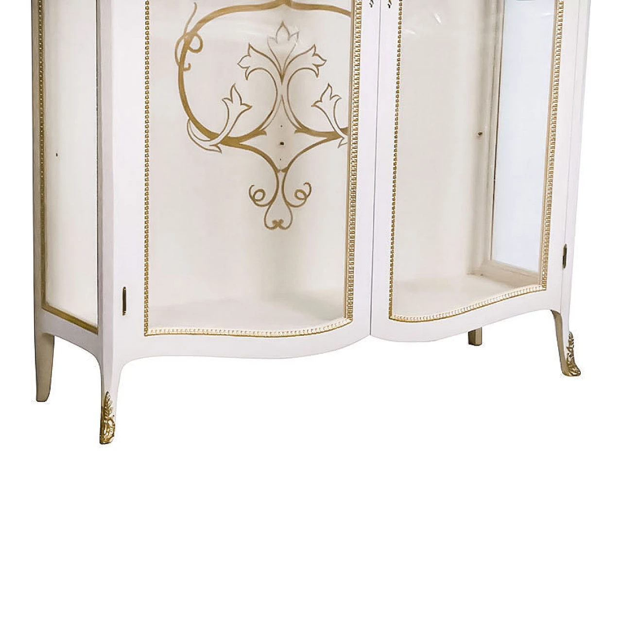 Ivory lacquered and gilded wood display cabinet, 1980s 4