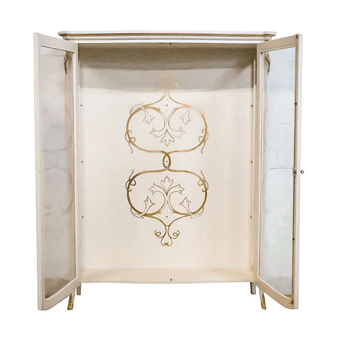 Ivory lacquered and gilded wood display cabinet, 1980s 5