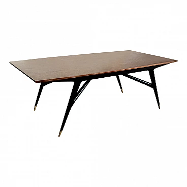 Rosewood table with black lacquered legs, 1980s