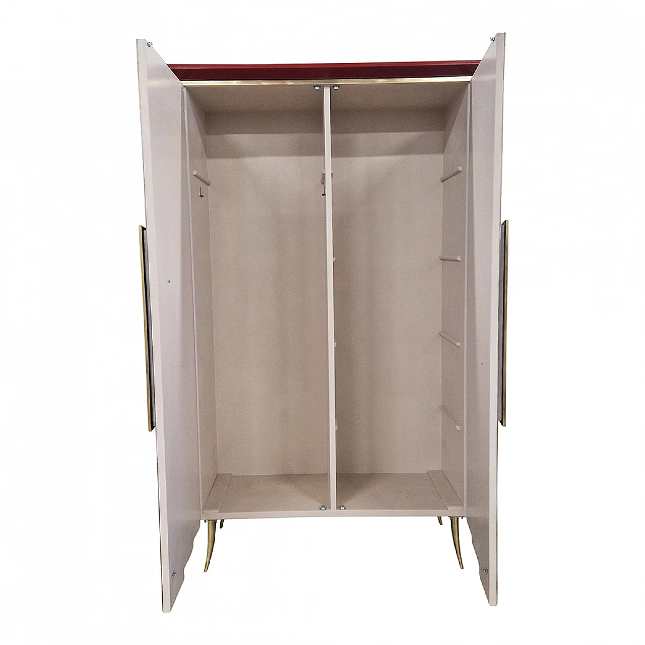 Mirror, burgundy glass, wood and brass wardrobe, 1980s 7