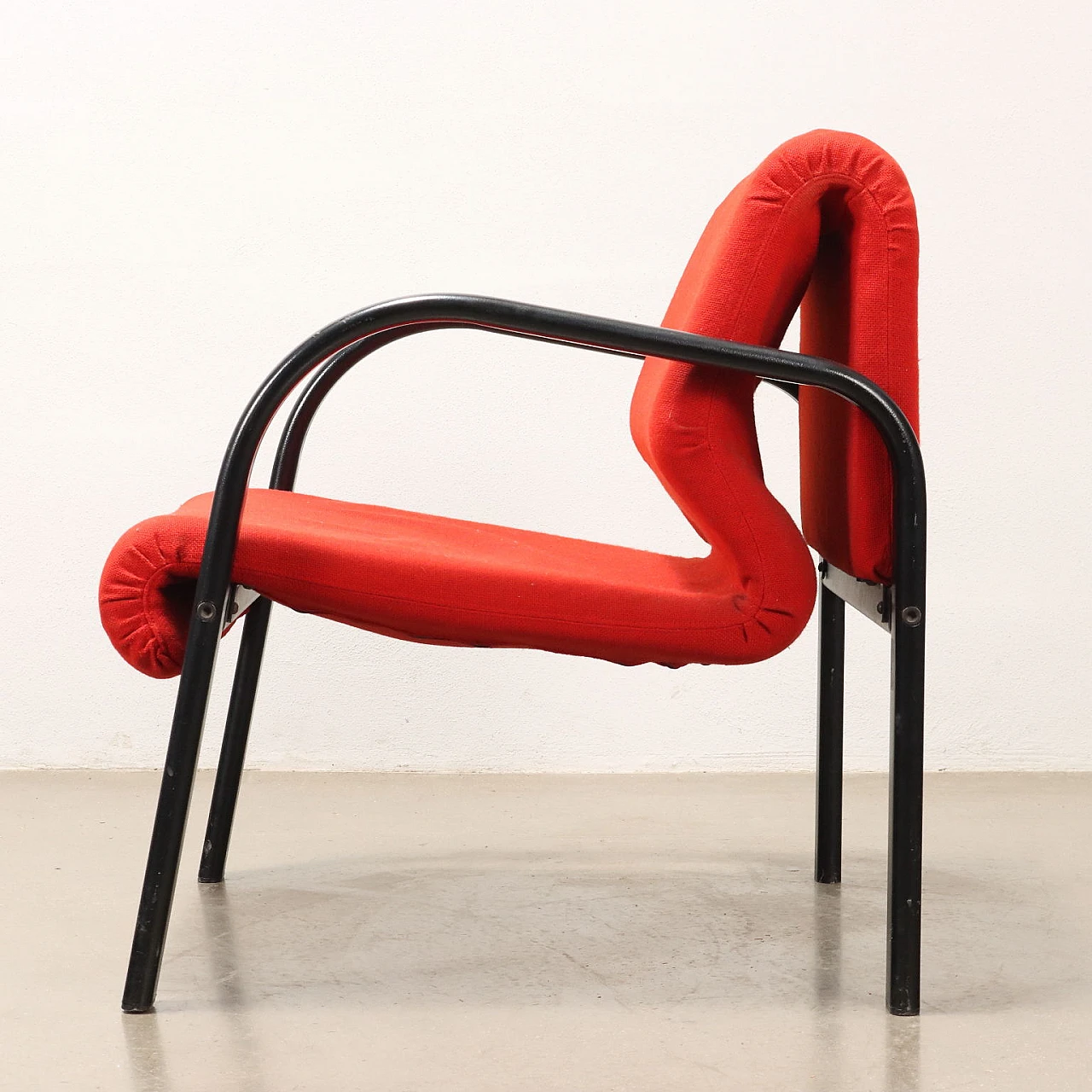 Enameled metal armchair, foam & fabric seat, 1980s 3