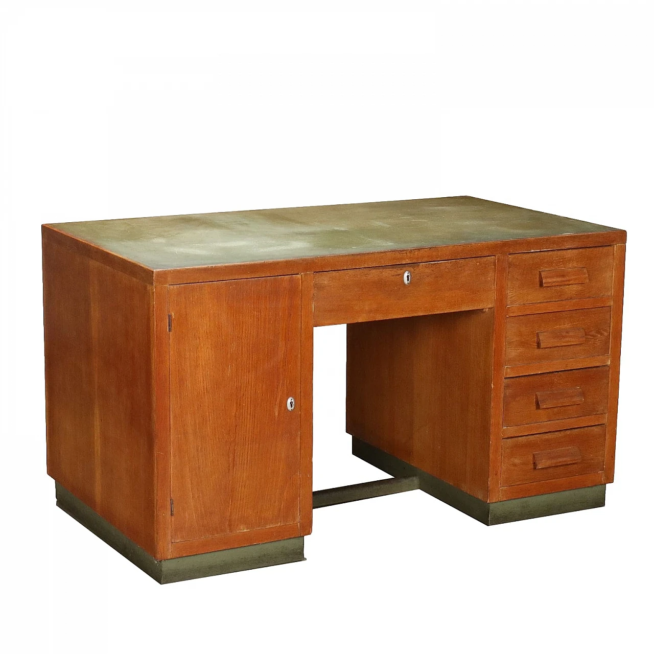 Oak veneer desk with and linoleum top, 1940s 1