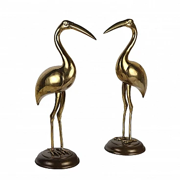 Pair of gilt bronze flamingos with circular base, 1960s