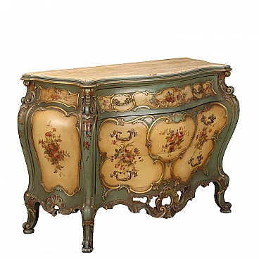 Lacquered wooden dresser with floral motifs & gilded bronze handles