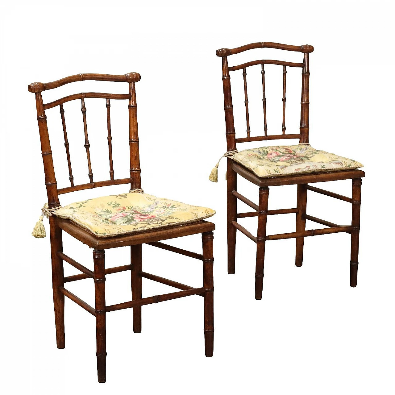 Pair of Chiavarine chairs in maple & cane seat, 19th century 1