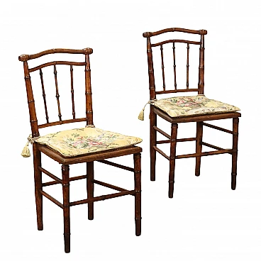 Pair of Chiavarine chairs in maple & cane seat, 19th century