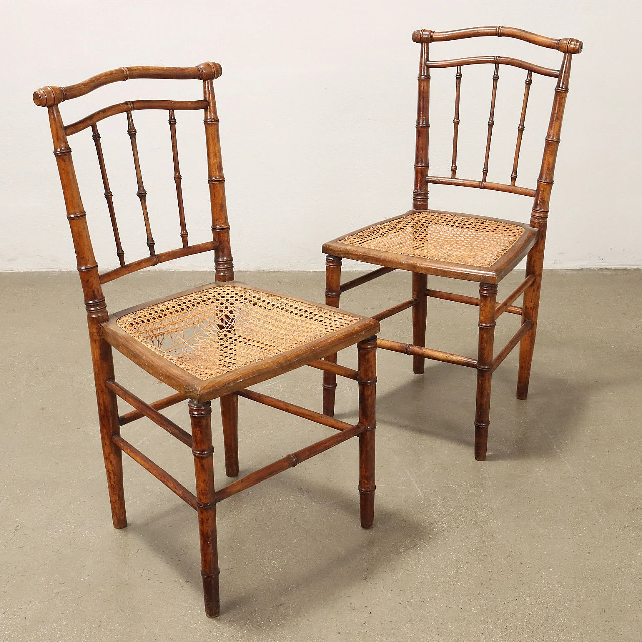 Pair of Chiavarine chairs in maple & cane seat, 19th century 3