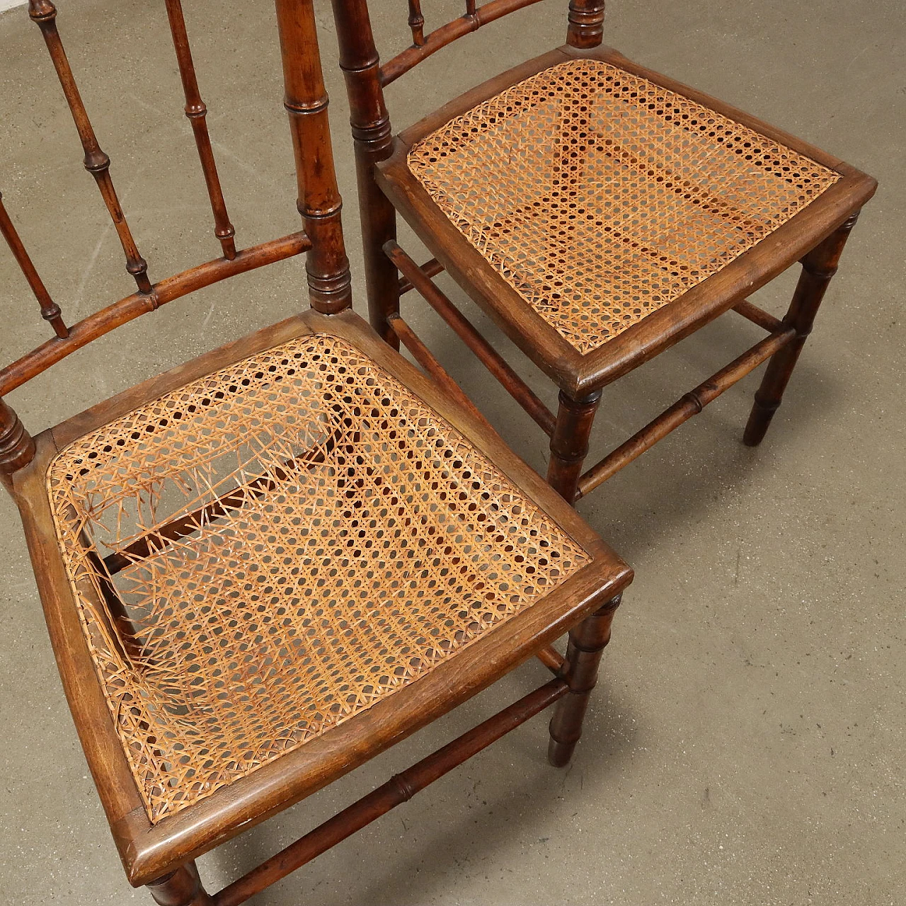Pair of Chiavarine chairs in maple & cane seat, 19th century 7