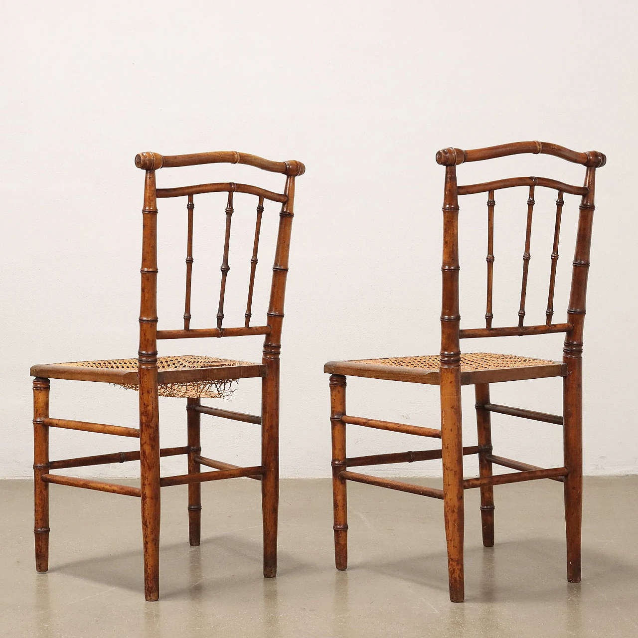 Pair of Chiavarine chairs in maple & cane seat, 19th century 9
