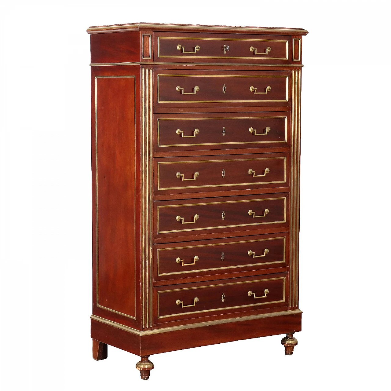 Mahogany dresser with marble top & gold plate profiling 1