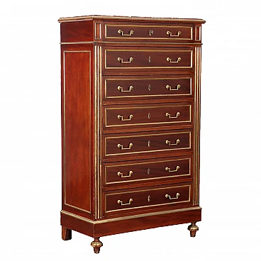 Mahogany dresser with marble top & gold plate profiling