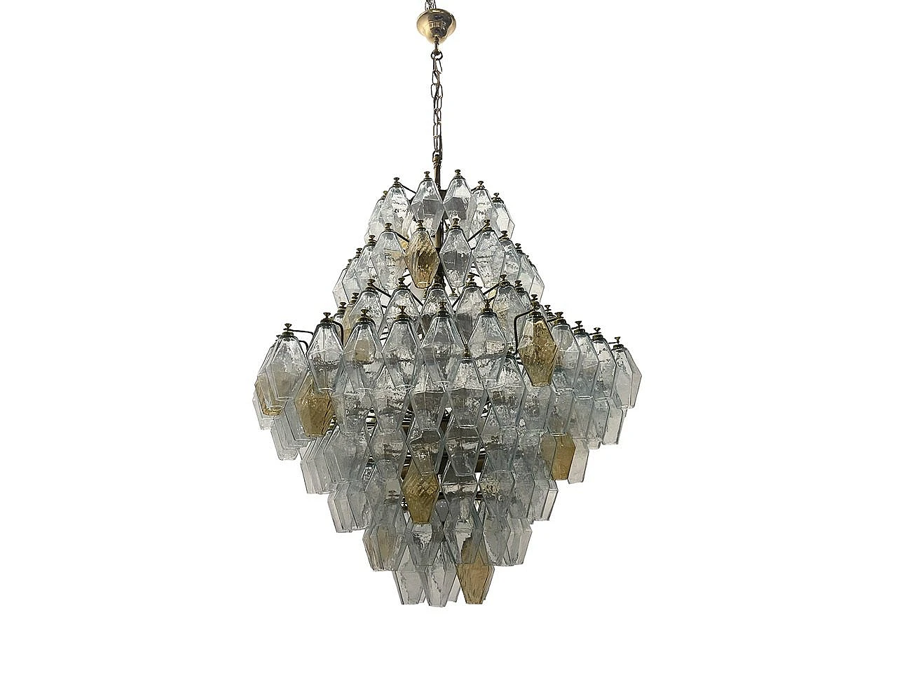 Murano glass polygon chandelier with golden frame, 1980s 1
