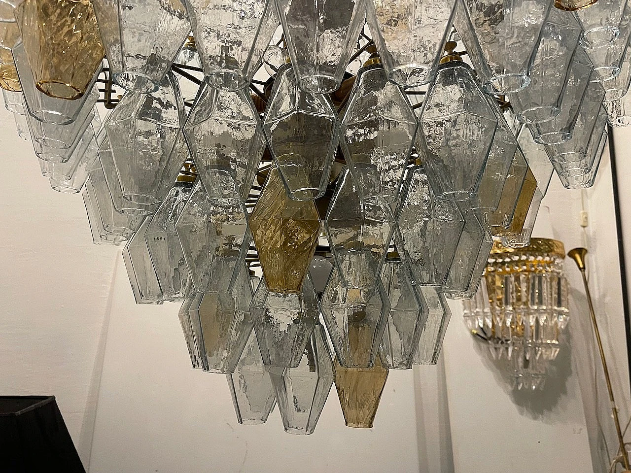 Murano glass polygon chandelier with golden frame, 1980s 5