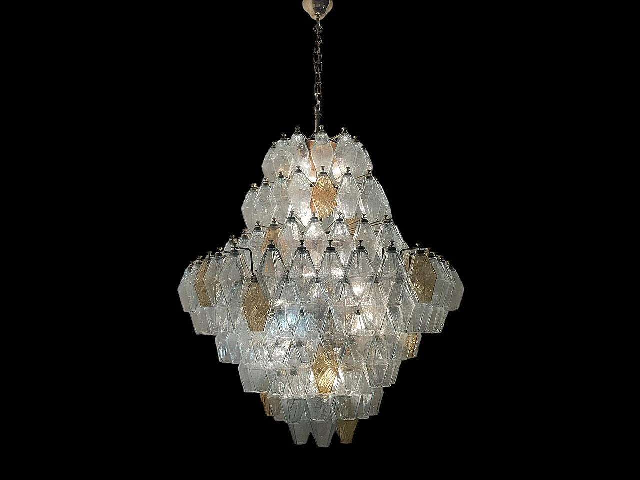 Murano glass polygon chandelier with golden frame, 1980s 8