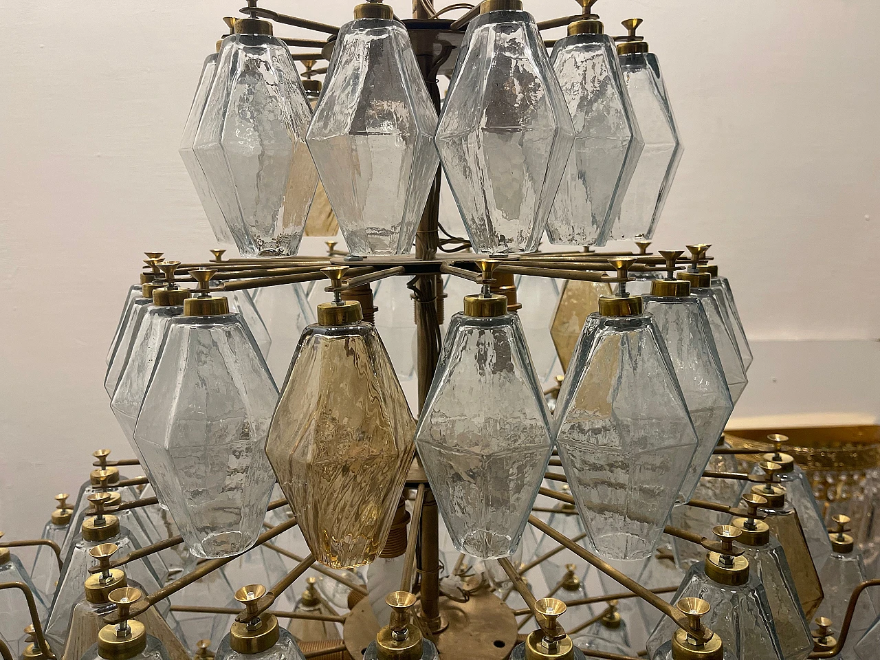 Murano glass polygon chandelier with golden frame, 1980s 9