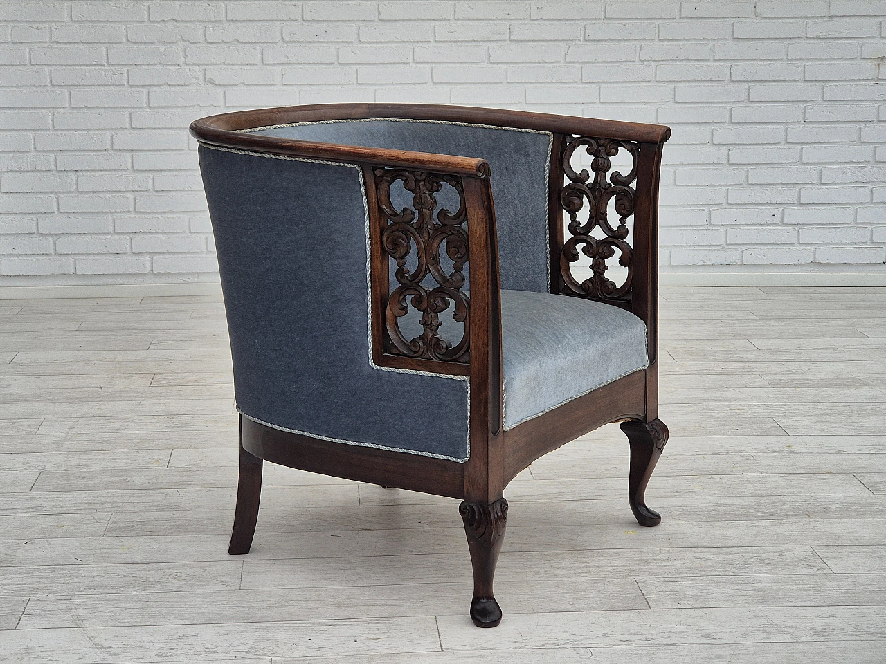 Danish mahogany armchair with light blue velour, 1950s 1