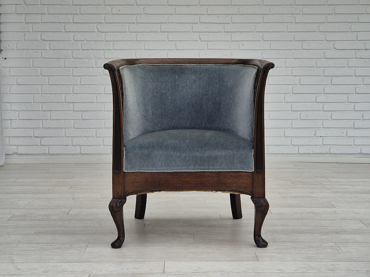 Danish mahogany armchair with light blue velour, 1950s 2