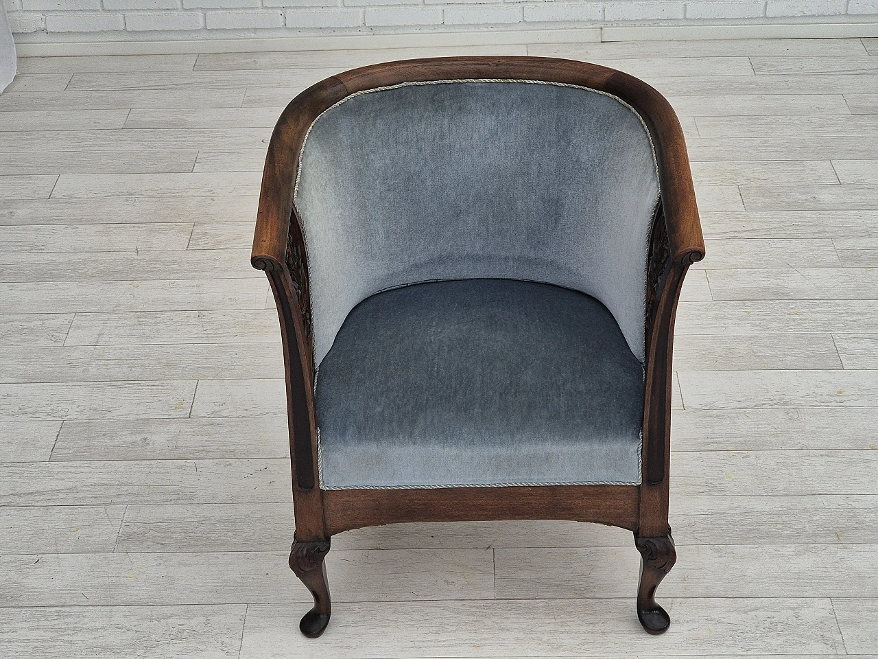 Danish mahogany armchair with light blue velour, 1950s 3