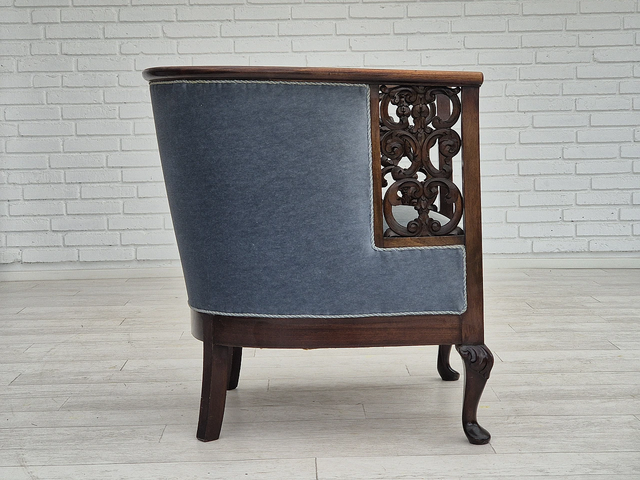 Danish mahogany armchair with light blue velour, 1950s 4