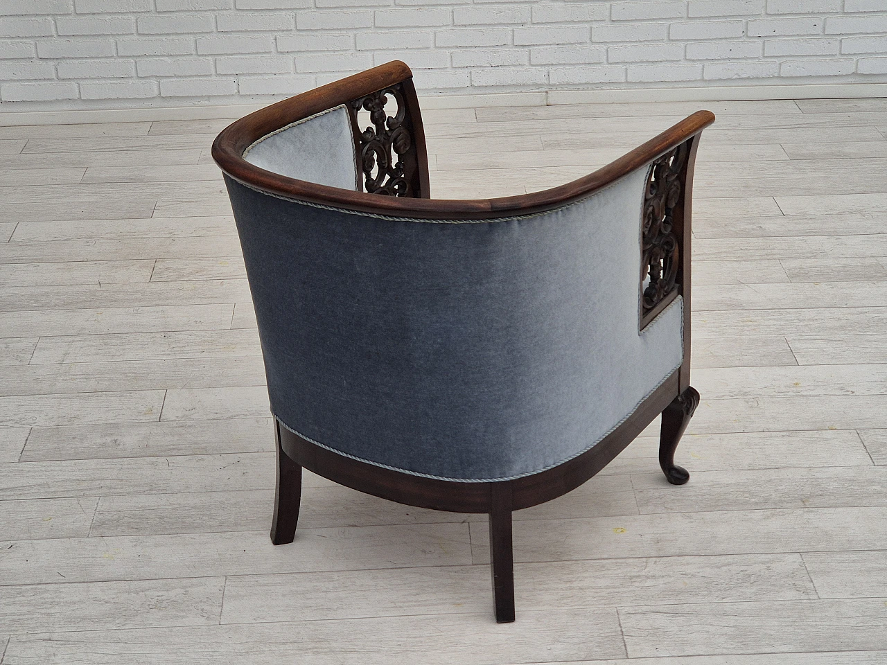 Danish mahogany armchair with light blue velour, 1950s 5