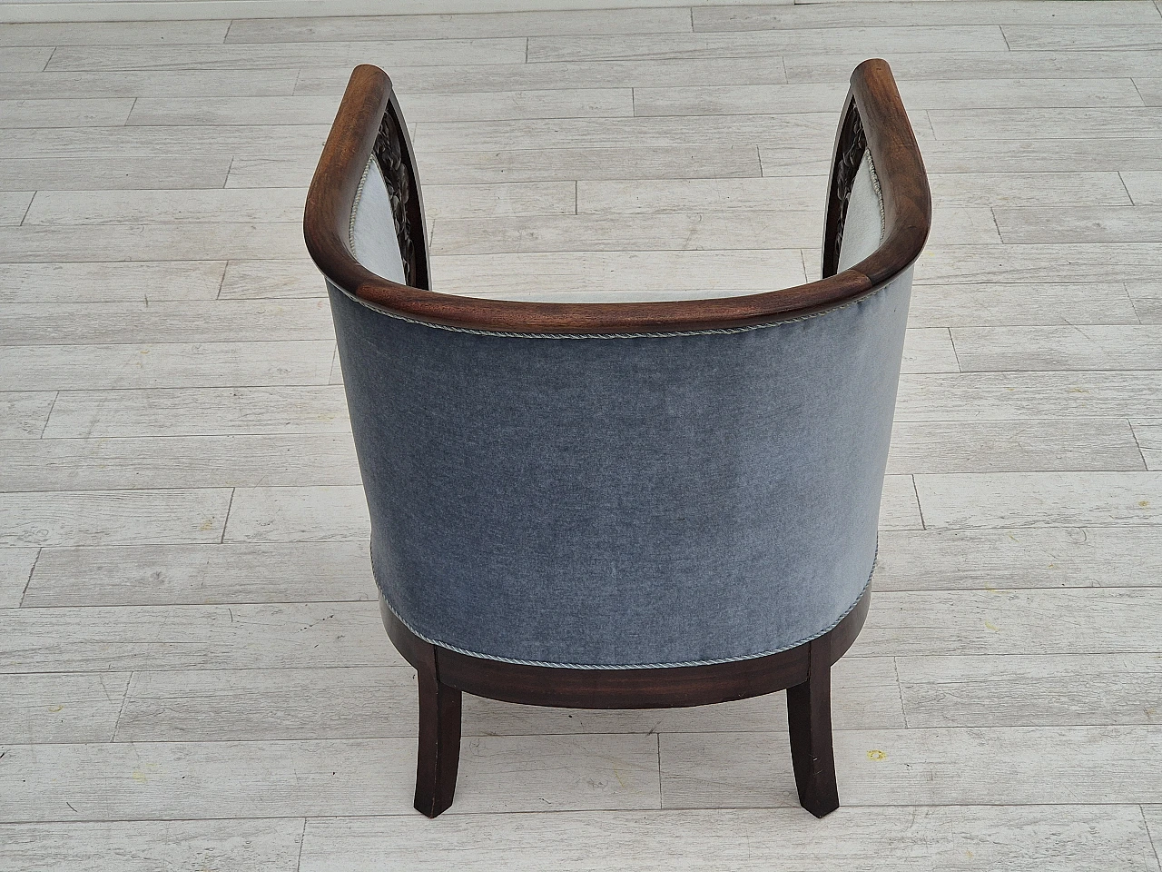 Danish mahogany armchair with light blue velour, 1950s 7