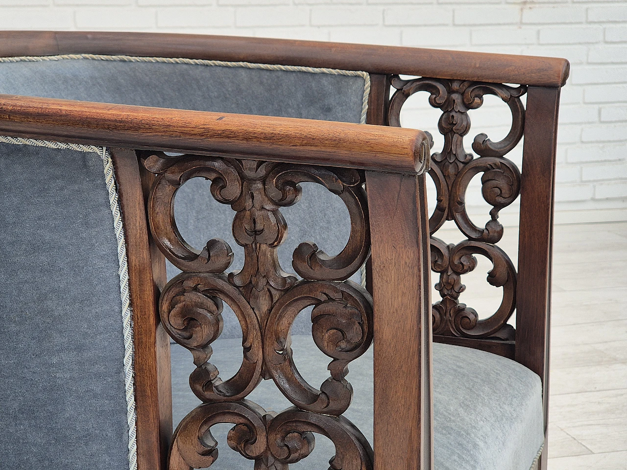 Danish mahogany armchair with light blue velour, 1950s 9