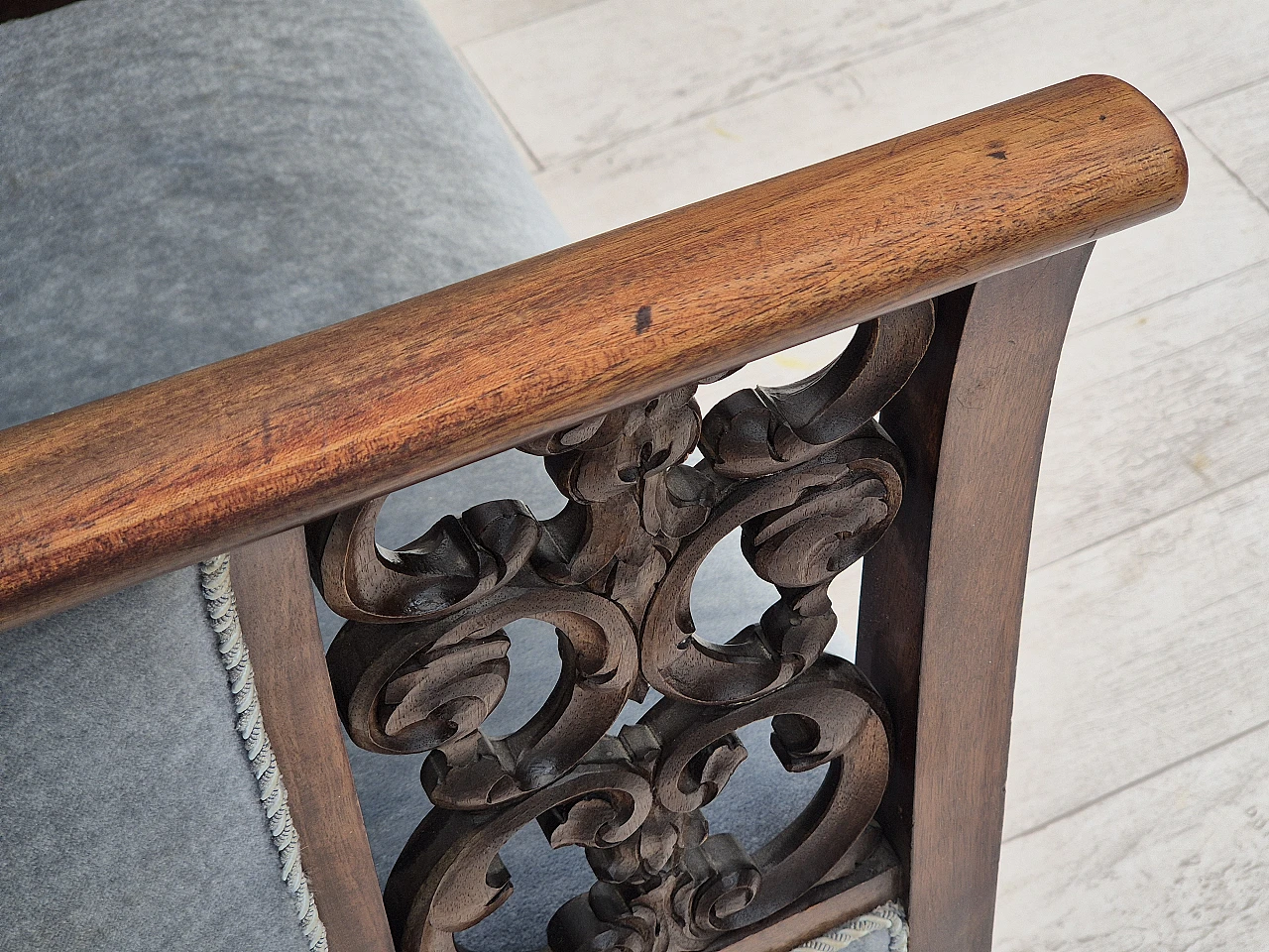 Danish mahogany armchair with light blue velour, 1950s 10