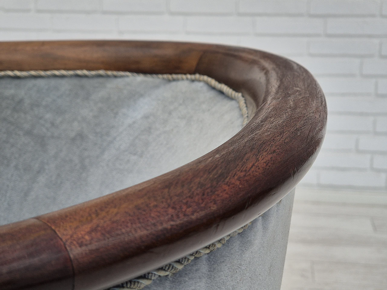 Danish mahogany armchair with light blue velour, 1950s 11