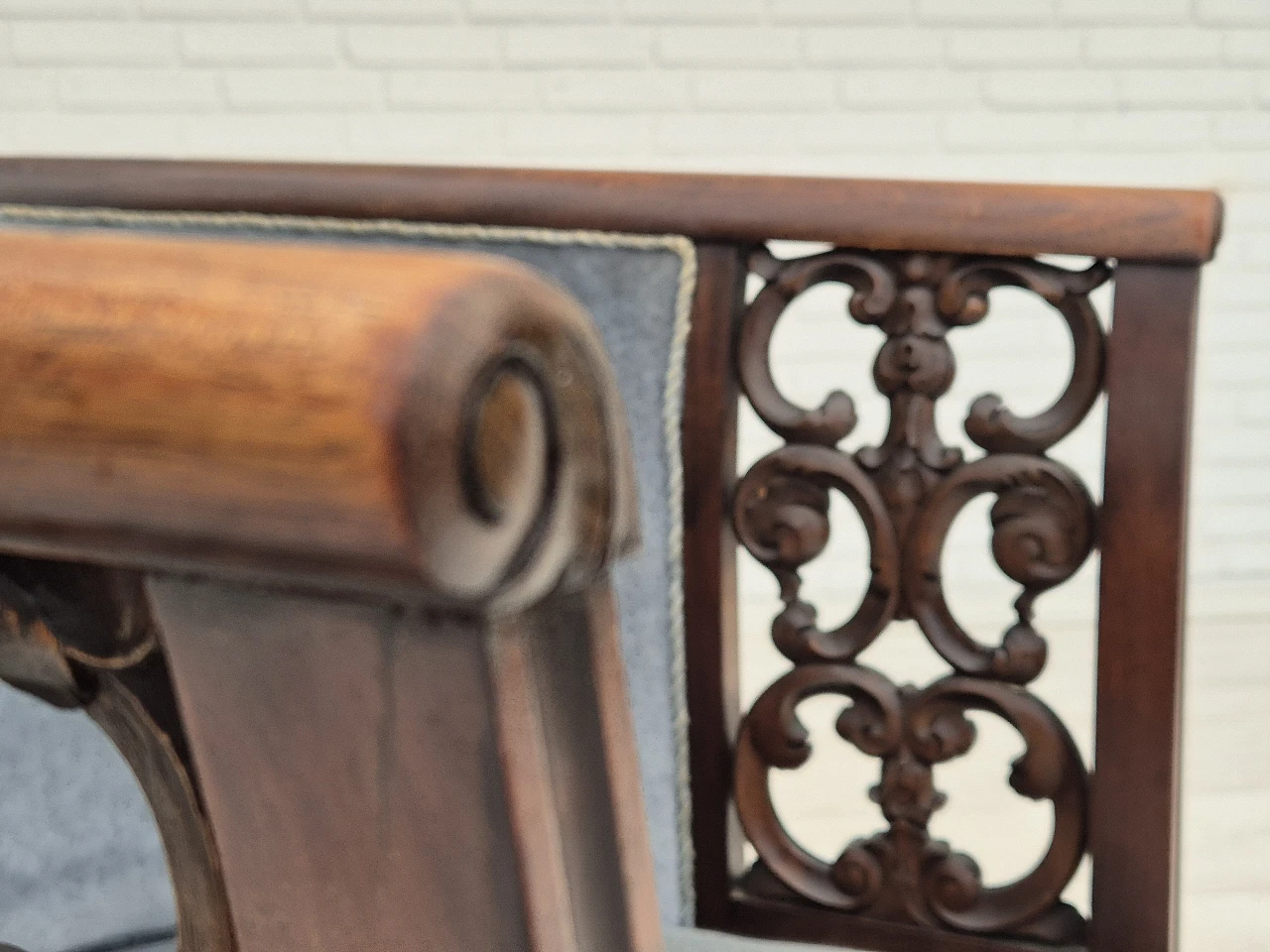 Danish mahogany armchair with light blue velour, 1950s 12