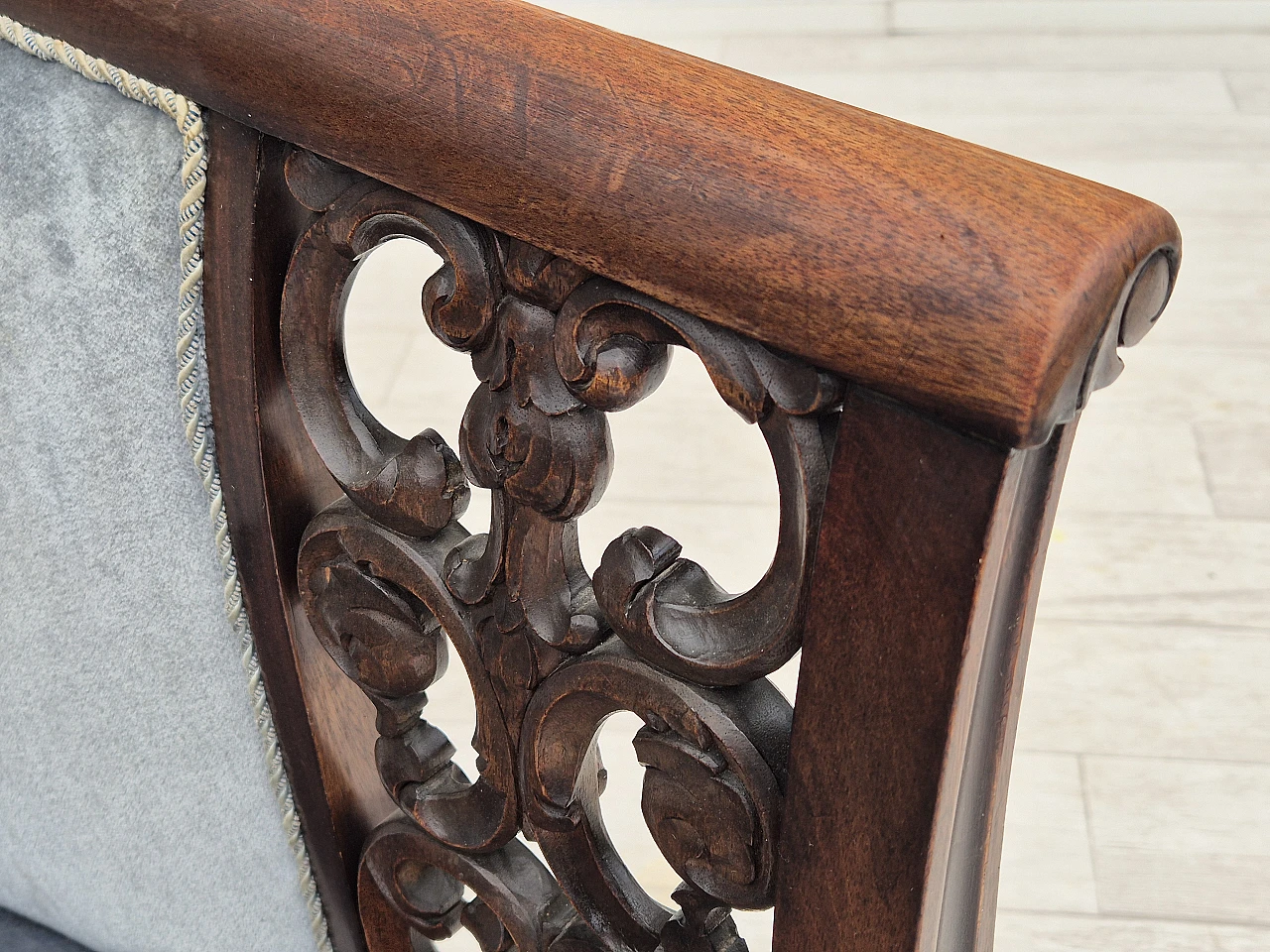 Danish mahogany armchair with light blue velour, 1950s 13