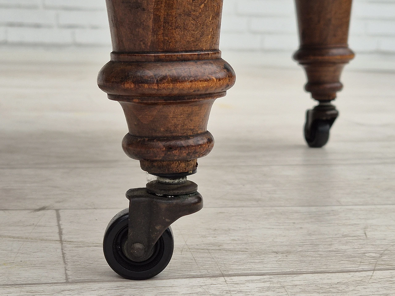 Danish beechwood and red striped wool armchair, 1950s 5