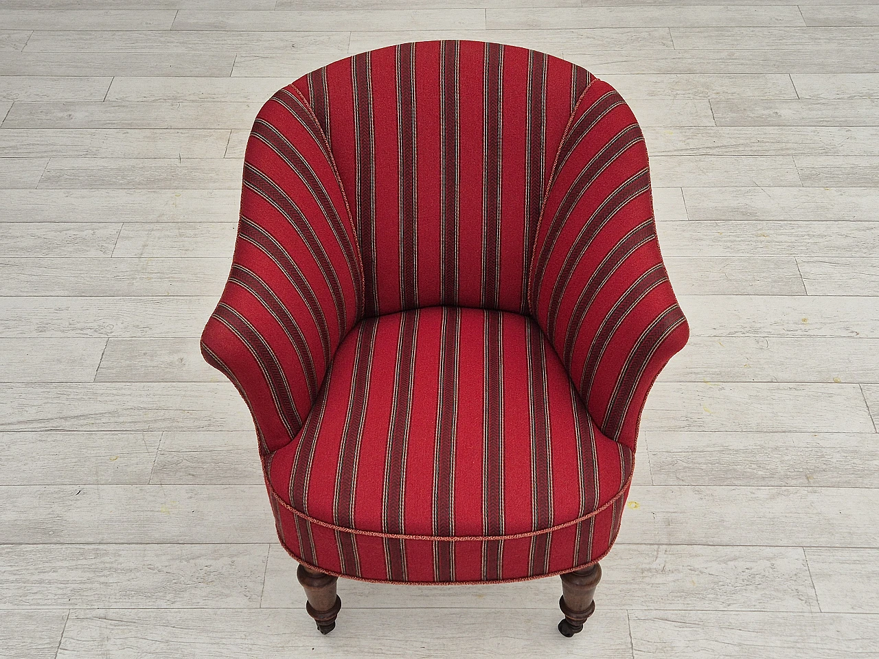 Danish beechwood and red striped wool armchair, 1950s 9