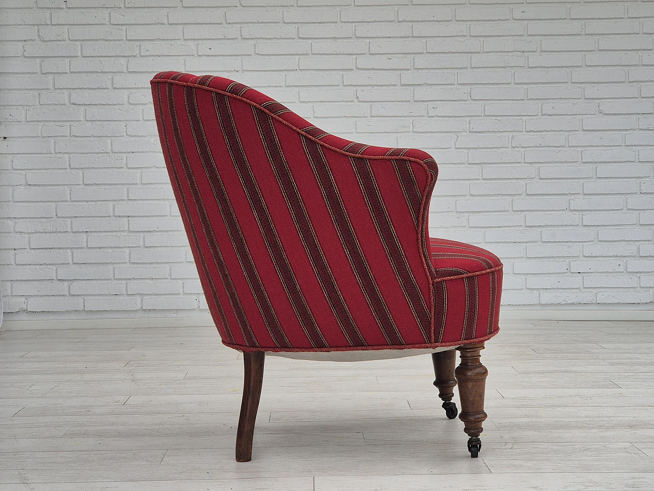 Danish beechwood and red striped wool armchair, 1950s 10