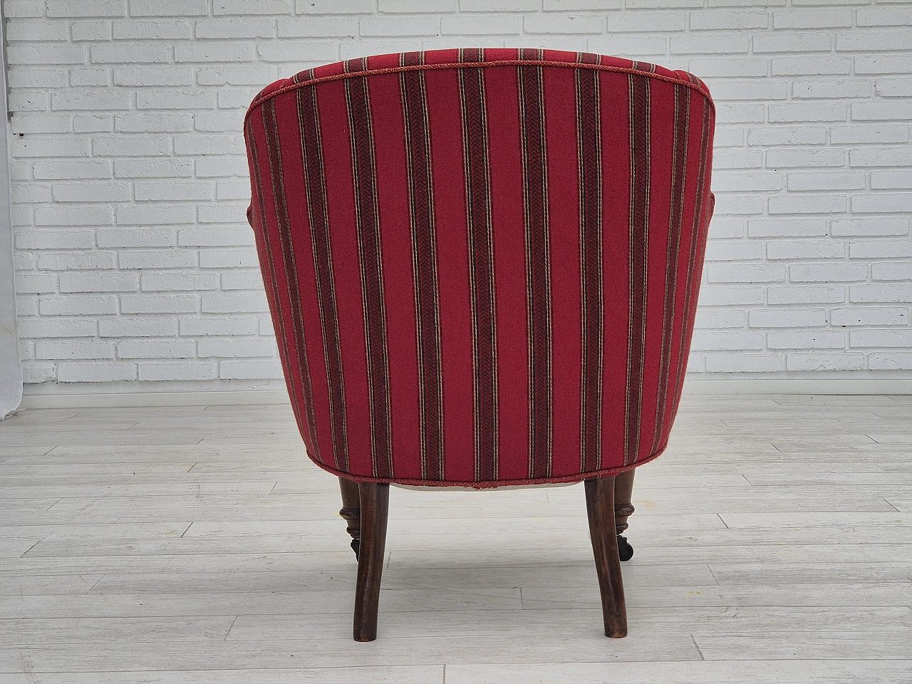 Danish beechwood and red striped wool armchair, 1950s 11