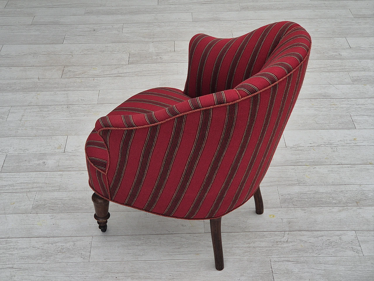 Danish beechwood and red striped wool armchair, 1950s 12