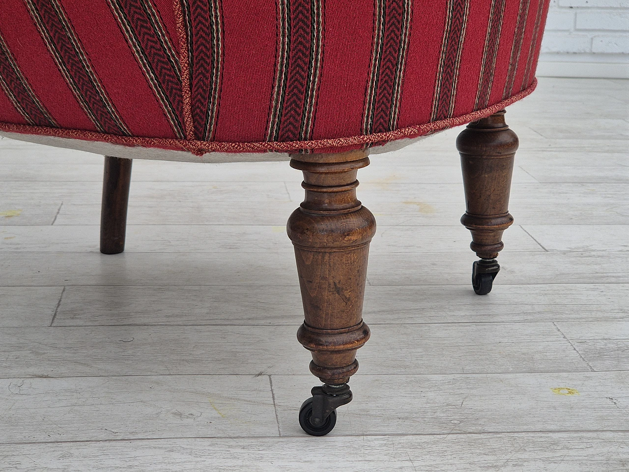 Danish beechwood and red striped wool armchair, 1950s 17