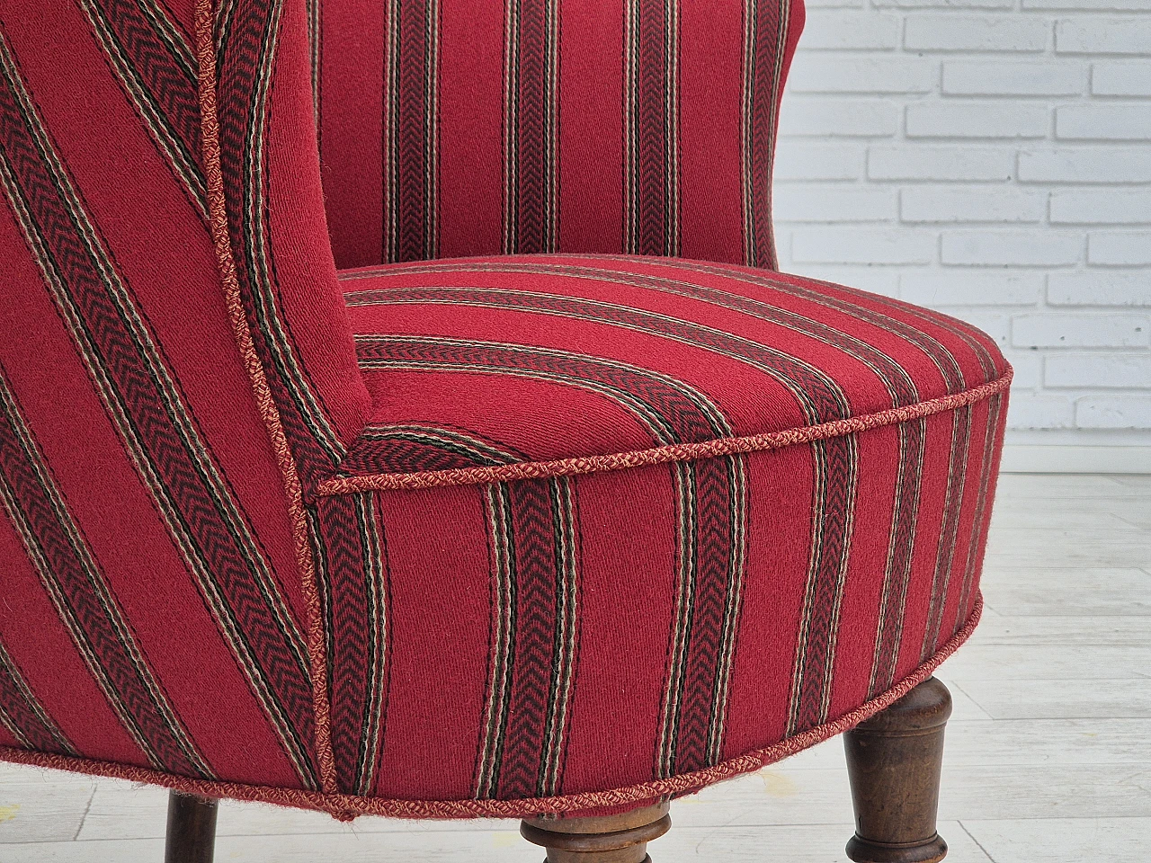 Danish beechwood and red striped wool armchair, 1950s 18