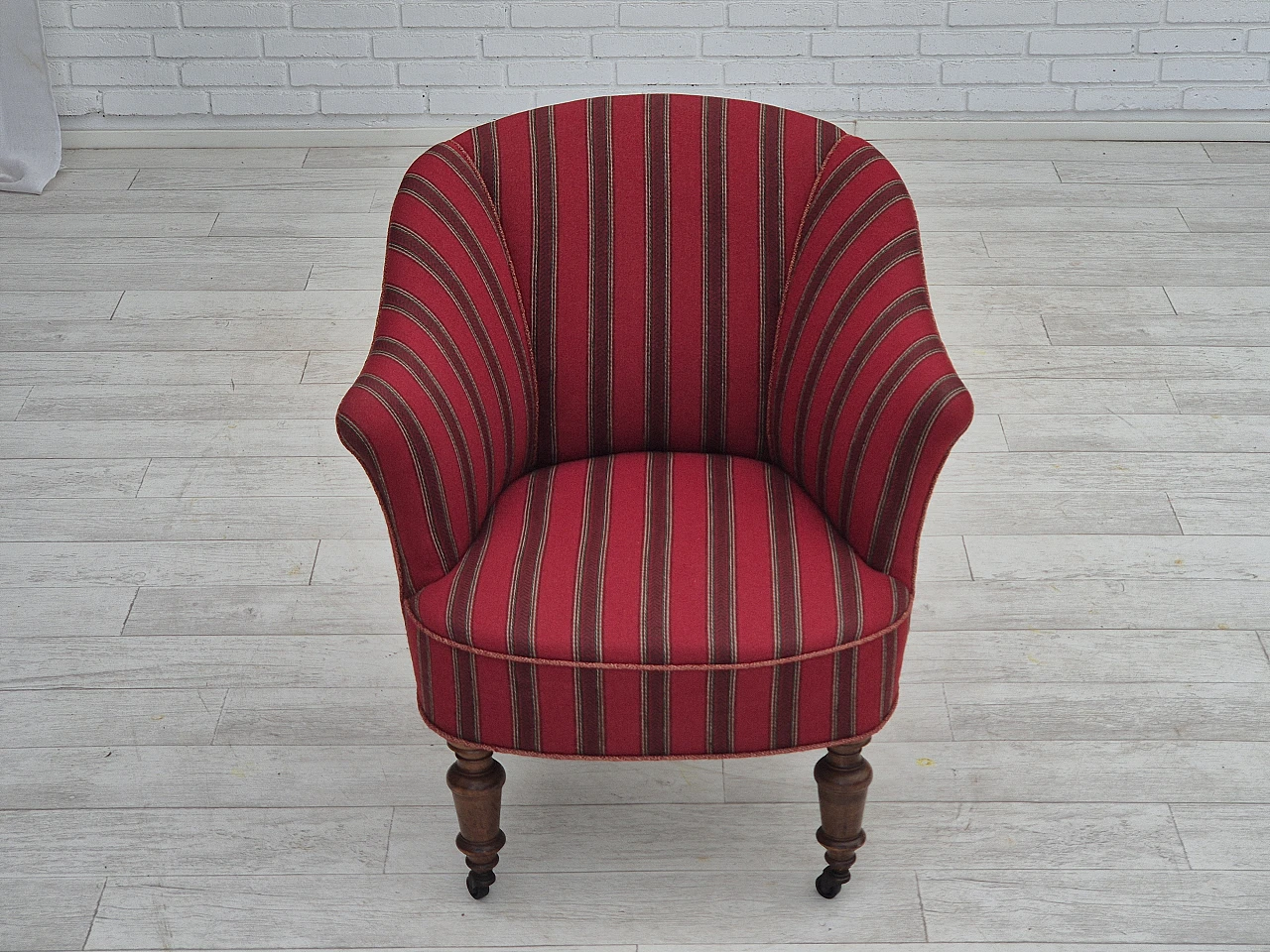 Danish beechwood and red striped wool armchair, 1950s 21