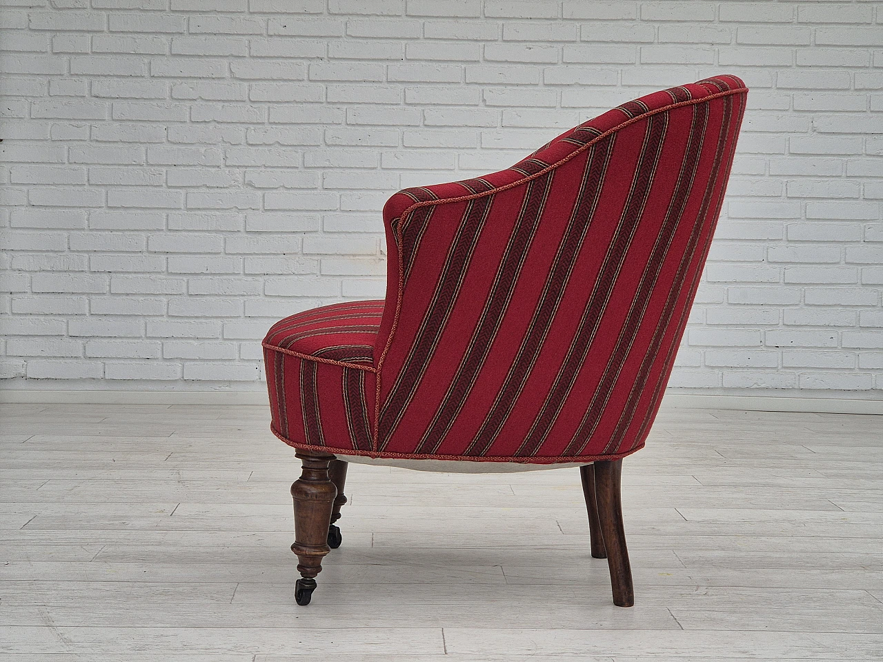 Danish beechwood and red striped wool armchair, 1950s 24