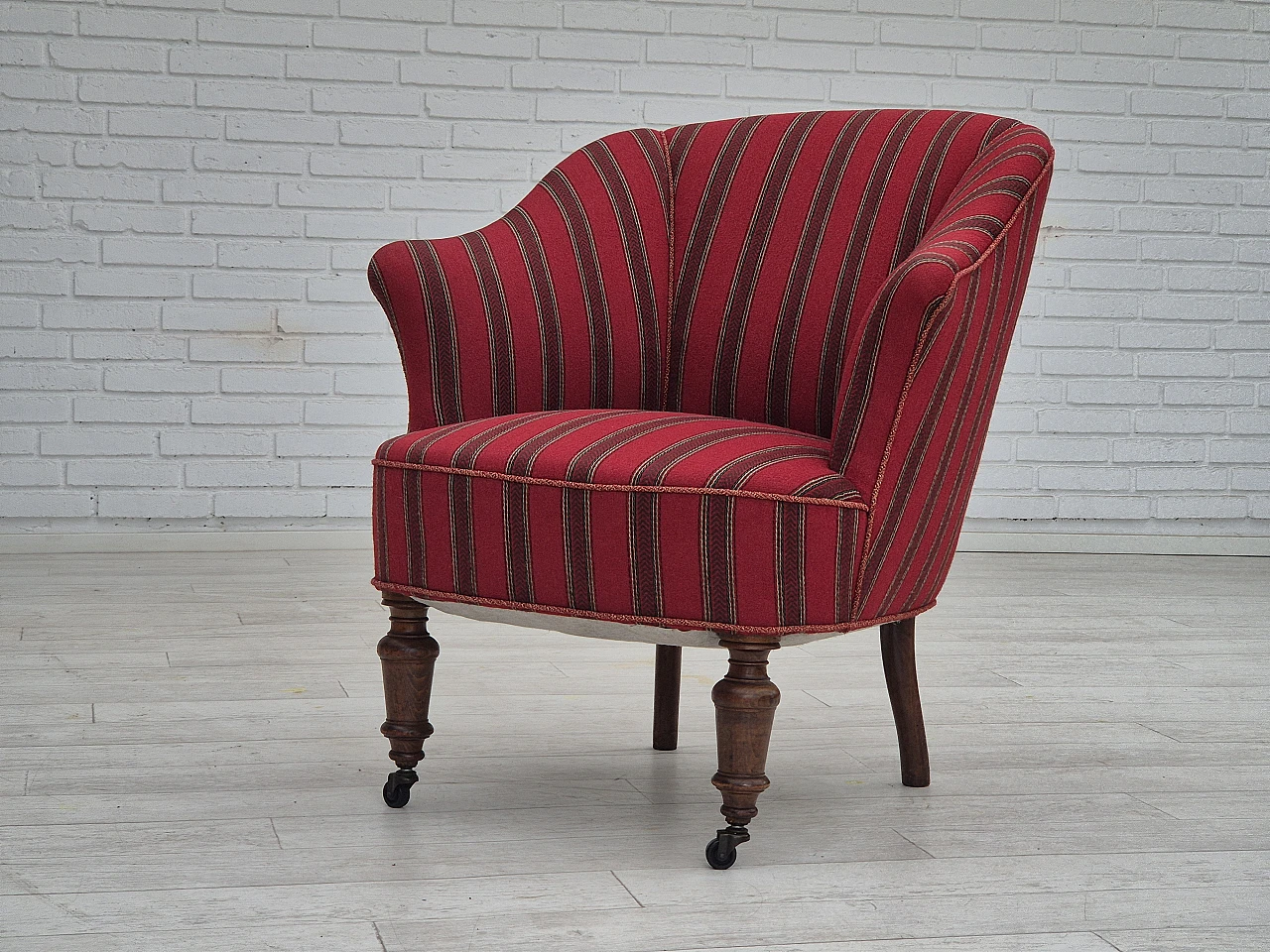 Danish beechwood and red striped wool armchair, 1950s 25