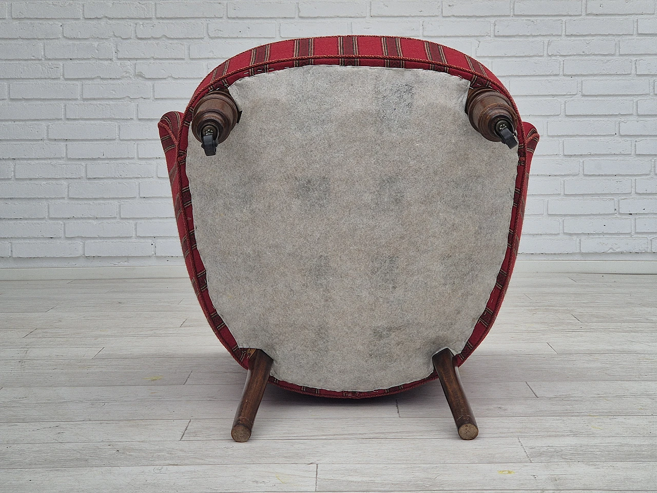 Danish beechwood and red striped wool armchair, 1950s 26