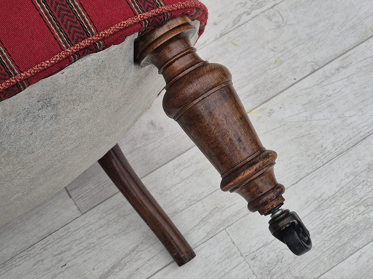 Danish beechwood and red striped wool armchair, 1950s 27