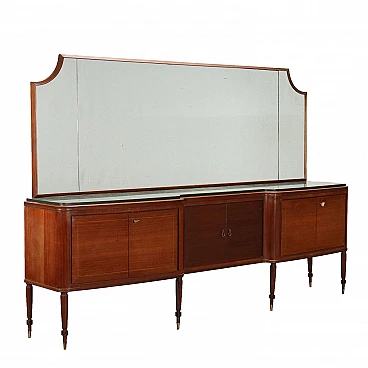 Exotic wood sideboard with mirror, marble top, 1950s